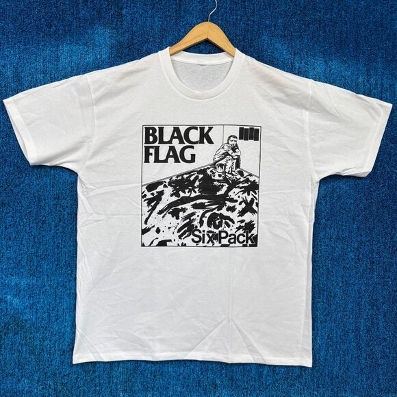 Black Flag Six Pack White Punk T-Shirt Size Extra Large - Picture 1 of 4
